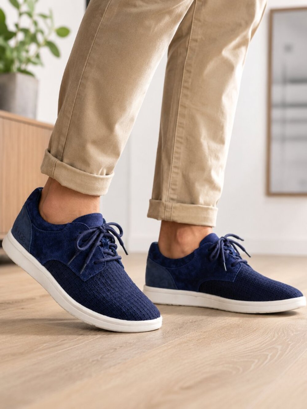 UGG Hepner Woven Lace-Up Sneakers Navy Suede Oxford Shoes Men 7.5